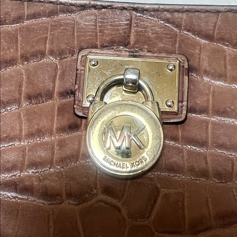 Michael Kors Brown Croc-Embossed Wallet with Gold Accents - Picture 2 of 4